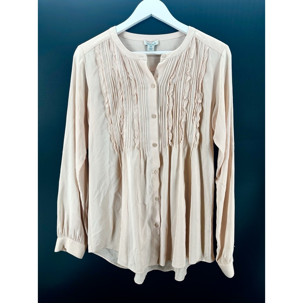 Sundance Vineyard Ruffle Top Pale Pink/Cream Pintucked‎ Boho Blouse Size XS EE03